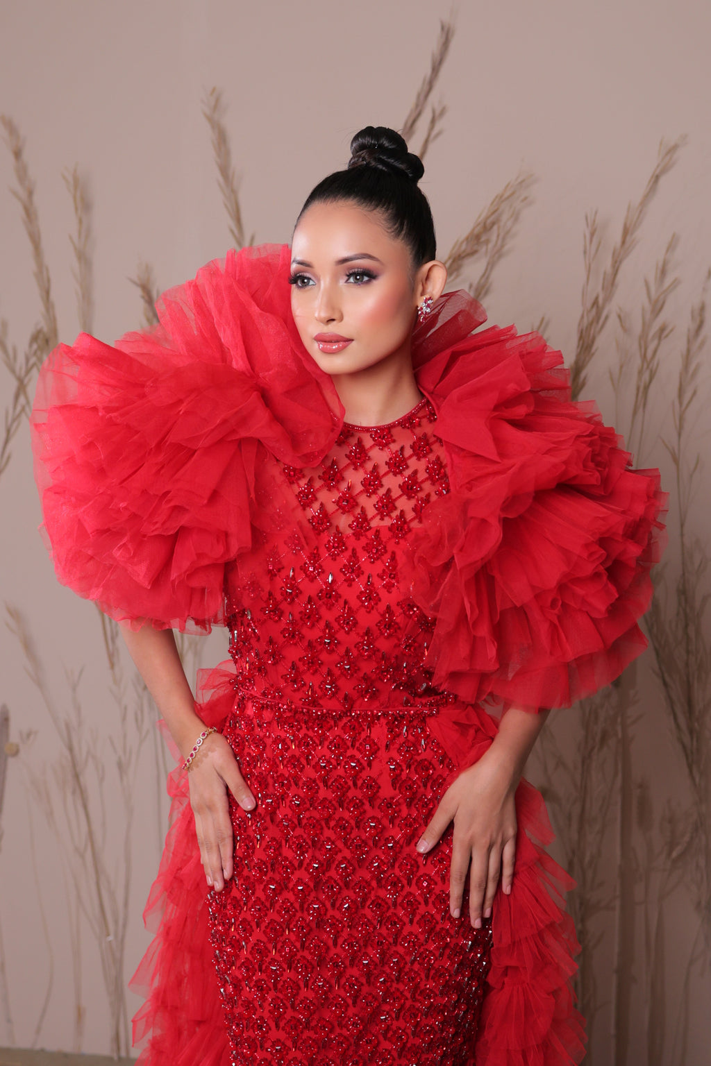 Red Agnes Bejewelled Gown