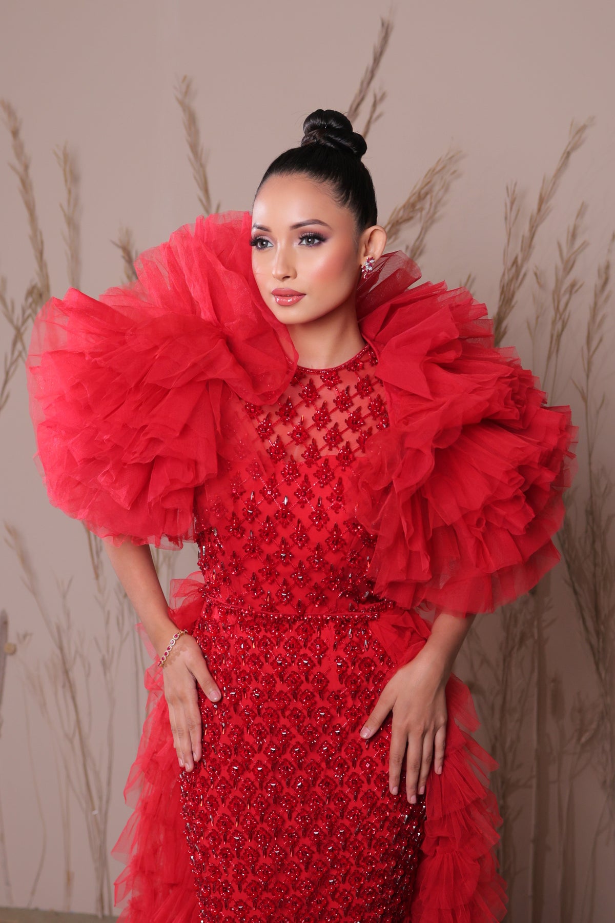 Red Agnes Bejewelled Gown