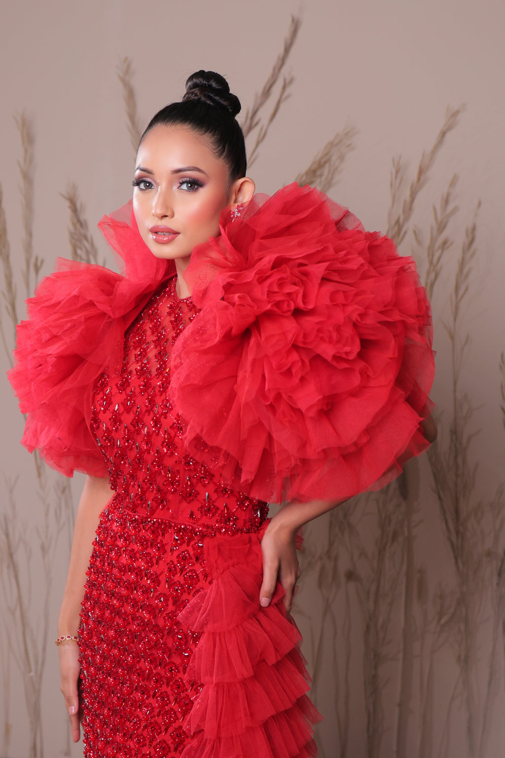 Red Agnes Bejewelled Gown