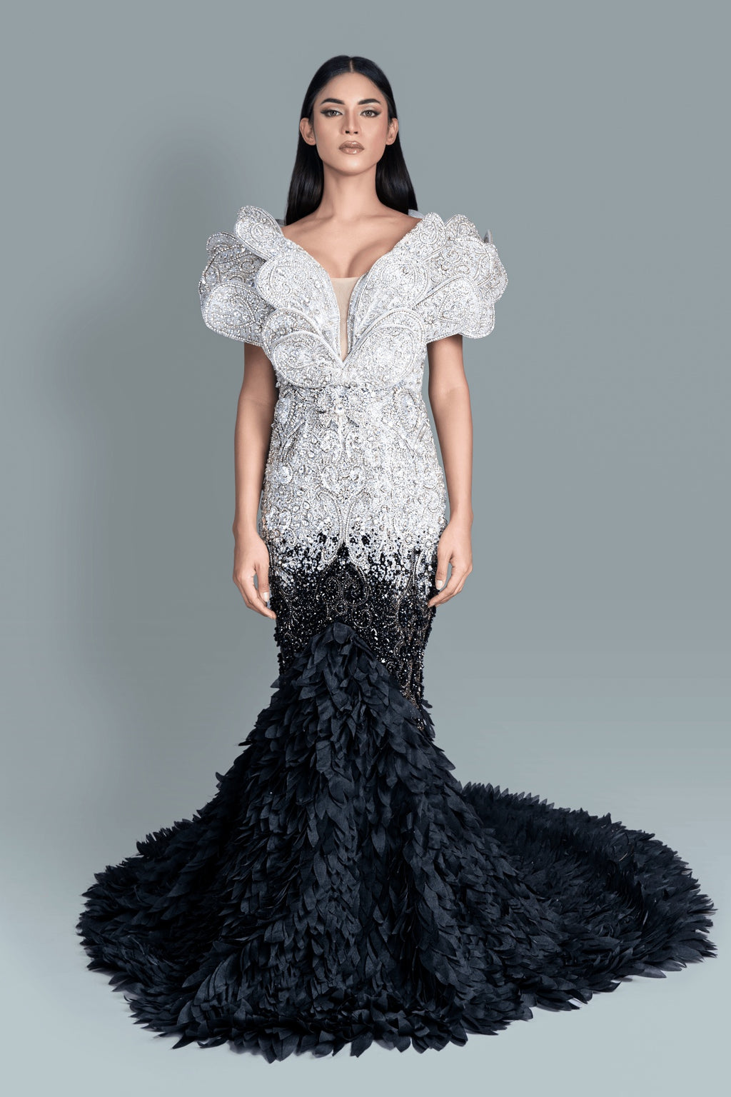Fishcut gown full of intricate crystals and Swarovski stones - Front