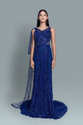 Deep plunging crystal-embellished shimmer gown - Front