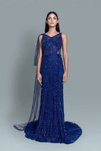 Deep plunging crystal-embellished shimmer gown - Front