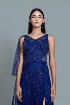 Deep plunging crystal-embellished shimmer gown - Close-up