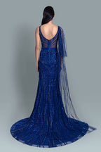 Deep plunging crystal-embellished shimmer gown - Back