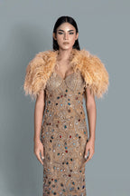 Gold embroidered heavy gown - Front