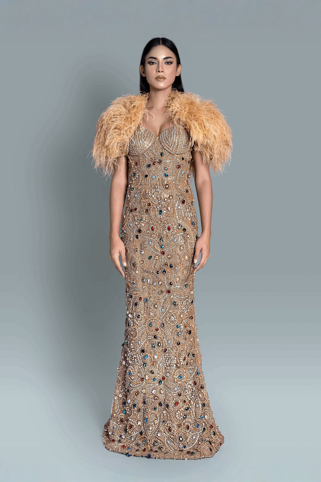 Gold embroidered heavy gown - Close-up