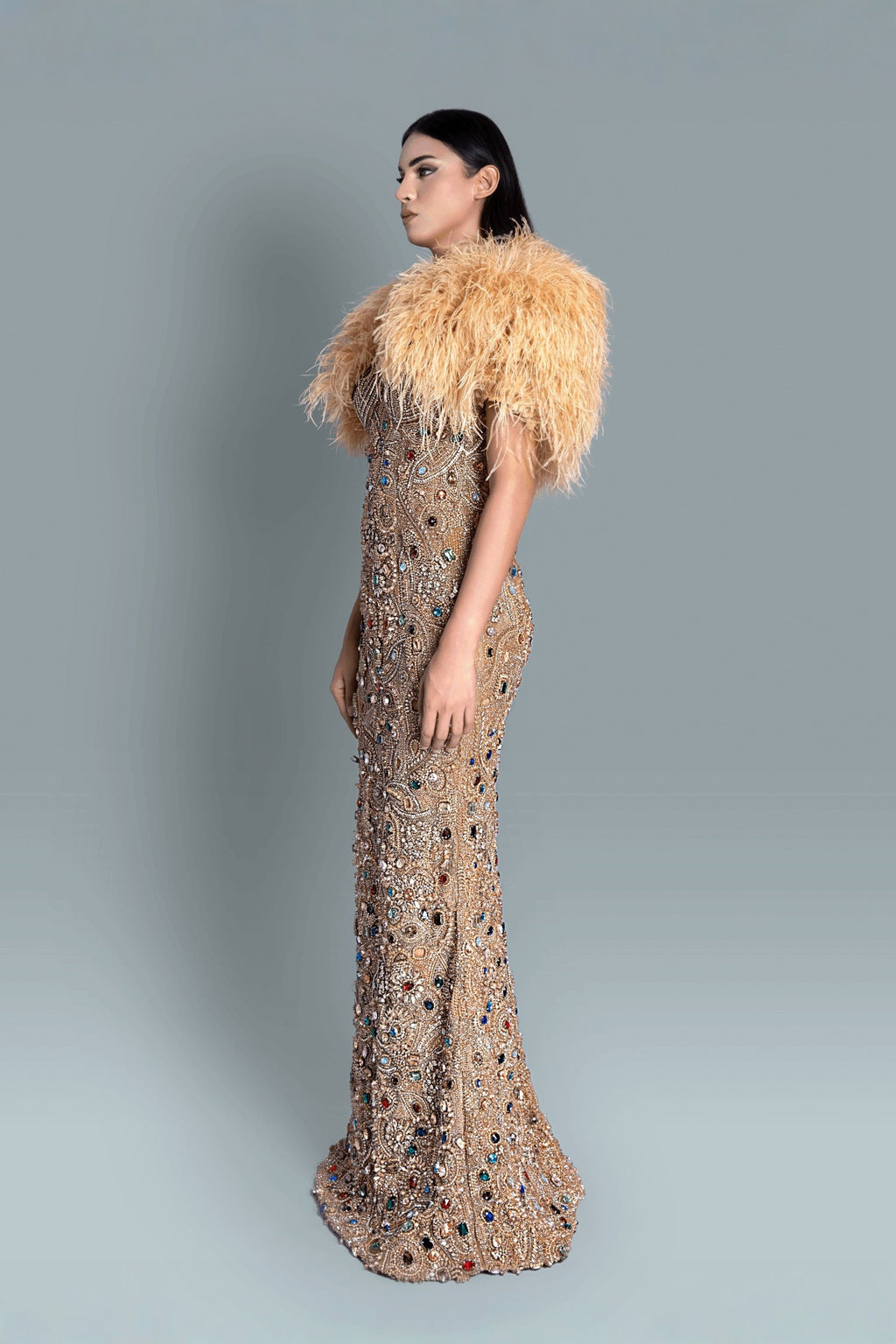 Gold embroidered heavy gown - Side