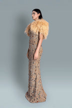 Gold embroidered heavy gown - Side