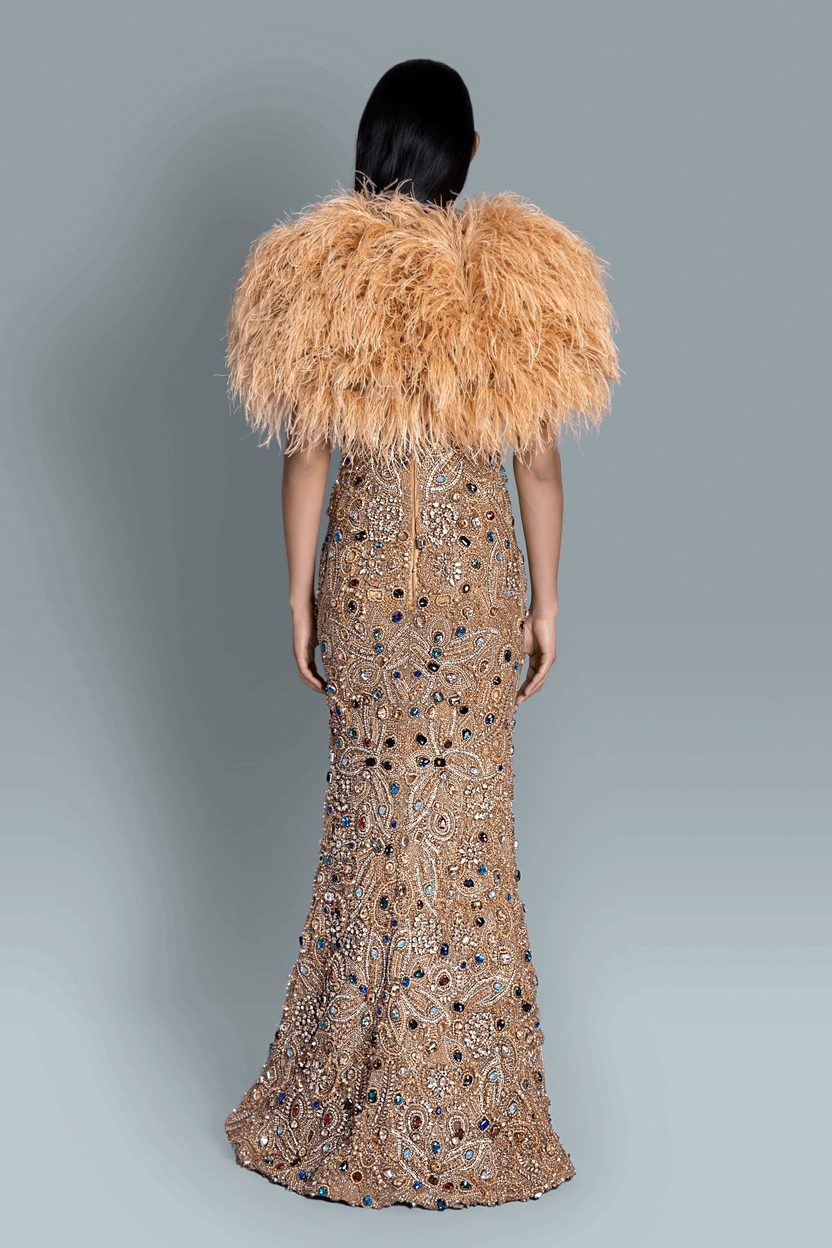 Gold embroidered heavy gown - Back