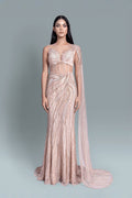 Saree gown with a drama of illusion in intricate embroidery - Front