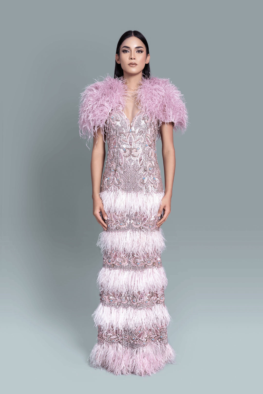 Feather embroidery gown - Front
