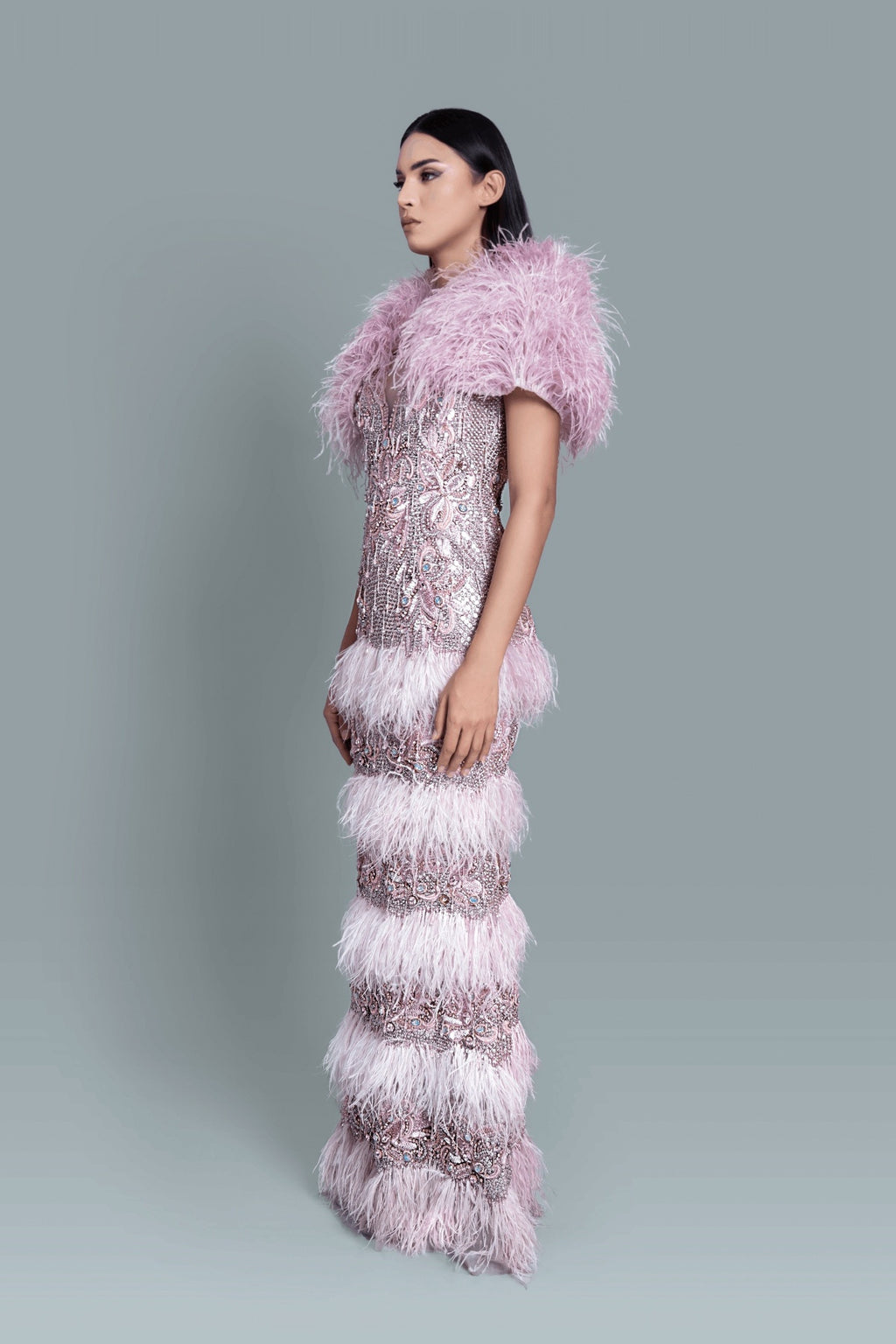 Feather embroidery gown - Side