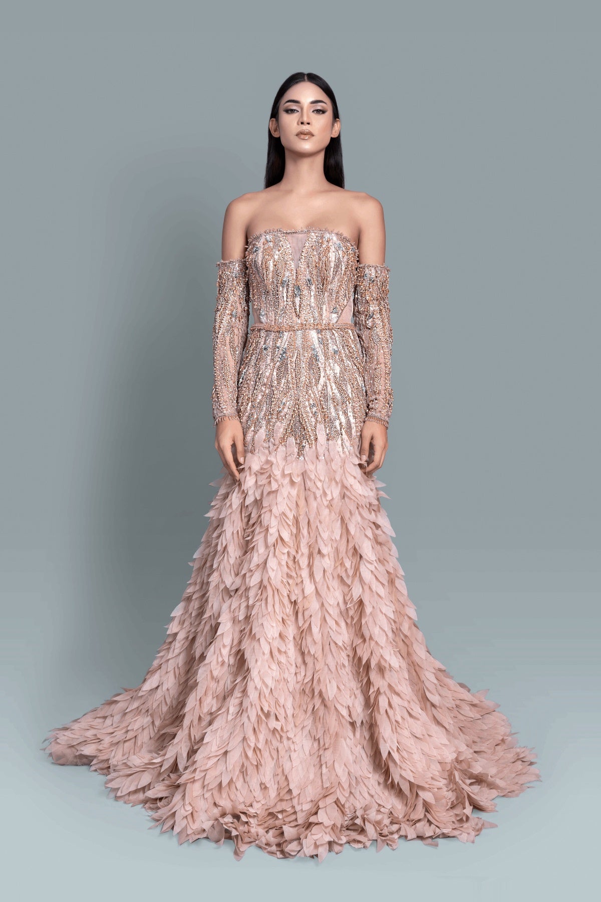 Strapless couture handwork gown - Front