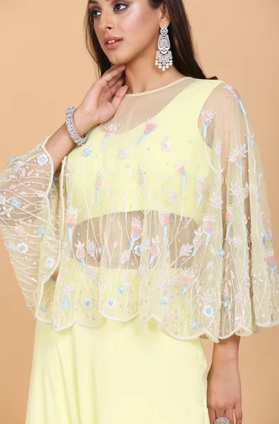 Floral Embroidered Cape With Lehnga Skirt
