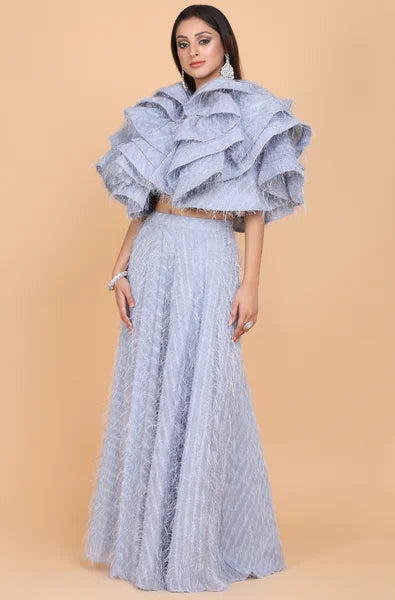 Artisanal Drape Top Skirt Set for Effortlessly Chic Style | AmitGT Couture