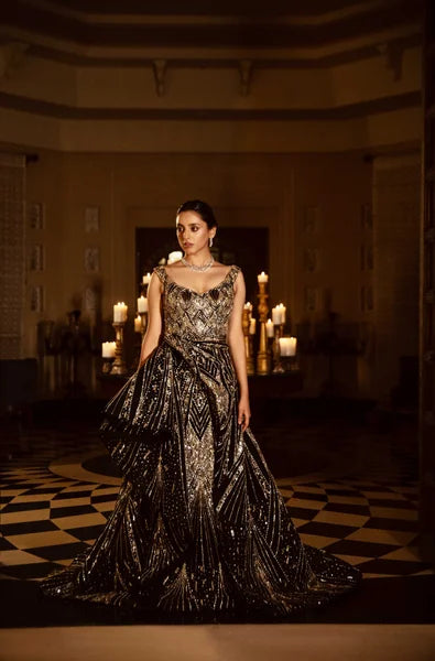 "Noir Scintilla Gown: Luxurious Evening Wear by Amit GT Couture"