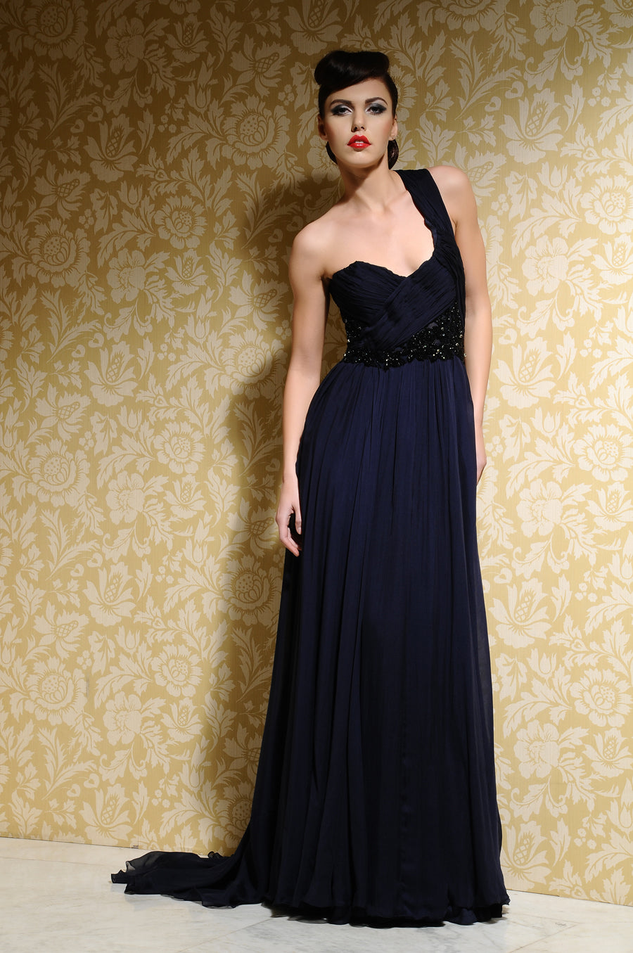 Elisa' Hand Embroidered Grecian Drape Gown - Luxury Fashion by AmitGT Couture