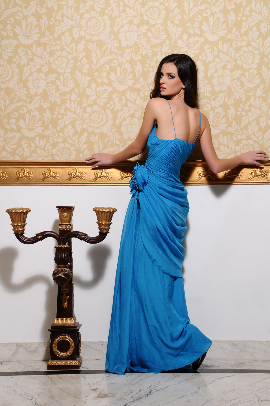 Clara' Draped Gown With Corsage
