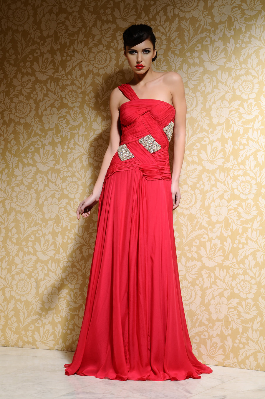 Drape and Crystal Lattice Work Gown - Exquisite Handcrafted Fashion | AmitGT Couture