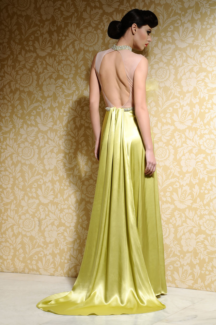 Angelina' Chartreuse Satin Gown