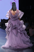Lavender Applique Motif Layered And Ruffled Ball Gown