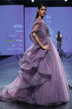 Lavender Applique Motif Layered And Ruffled Ball Gown