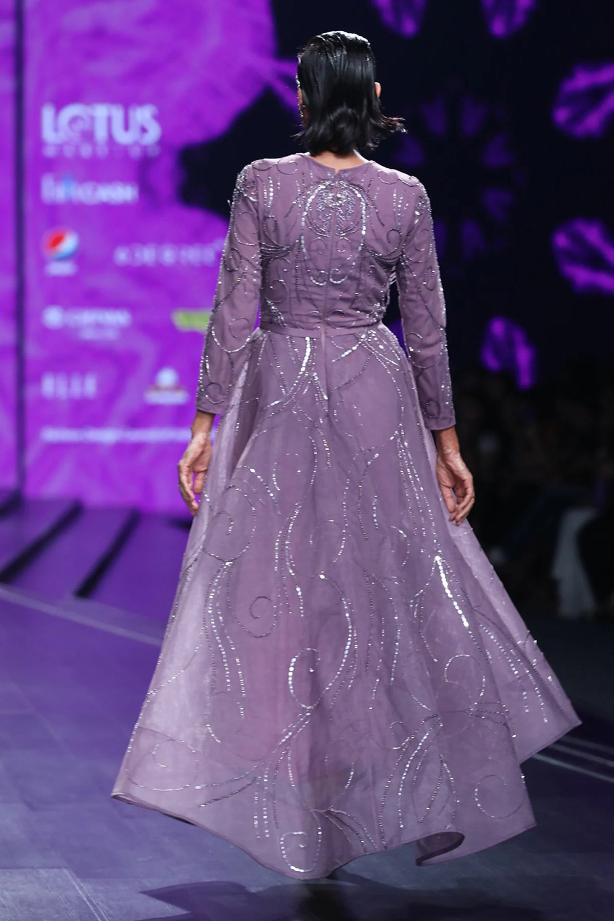 Lavender Bird Motif High Low Dress