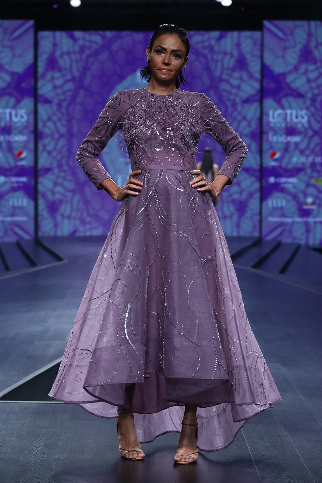 Lavender Bird Motif High Low Dress