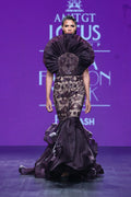 Bordeau Fan Pleated Mermaid Gown- Luxury Fashion | AmitGT Couture