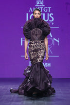 Bordeau Fan Pleated Mermaid Gown- Luxury Fashion | AmitGT Couture