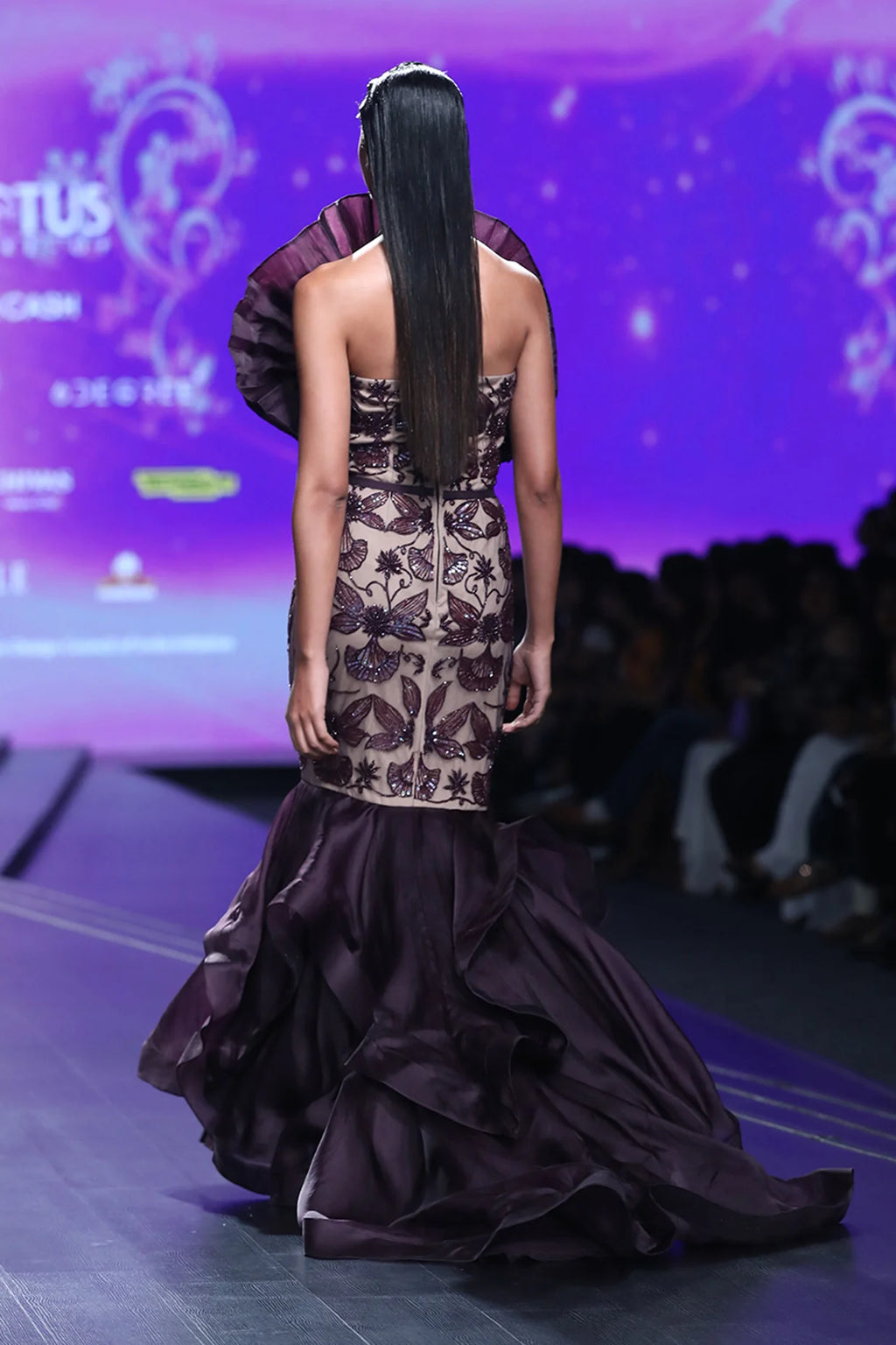 Bordeau Fan Pleated Mermaid Gown