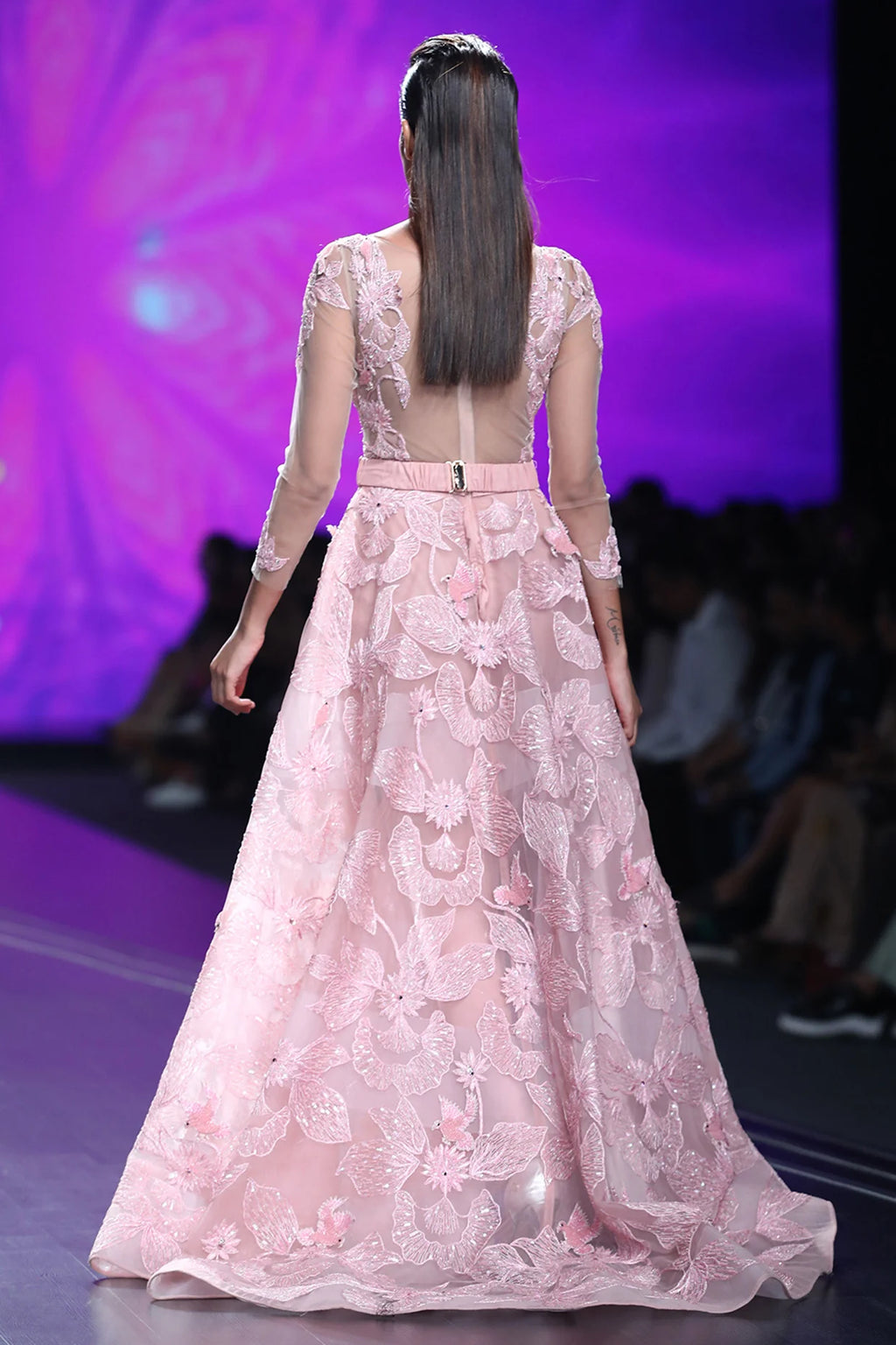 Pink Bird And Carla Lily Motif Fully Hand Beaded Gown