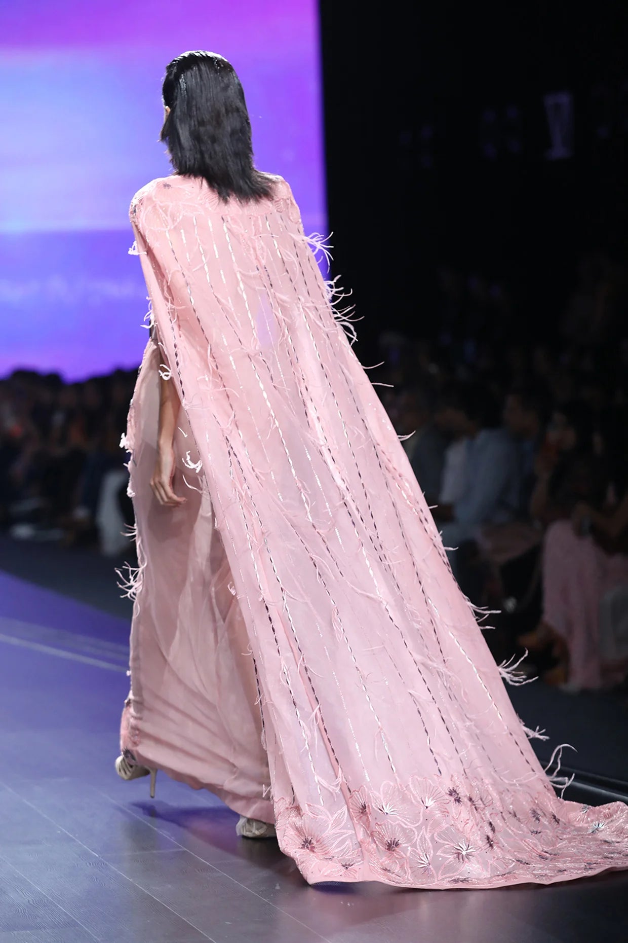 Light Pink Cape Gown With Foiled Flowers