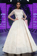 Beige Ball Gown With Carla Lily Motif - Elegant and Chic | AmitGT Couture