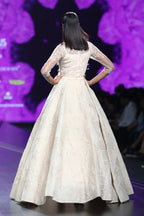 Beige Ball Gown With Carla Lily Motif - Elegant and Chic | AmitGT Couture