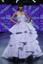 Mauve Tiered Gown With 3d Flower Applique Embroidery  | AmitGT Couture