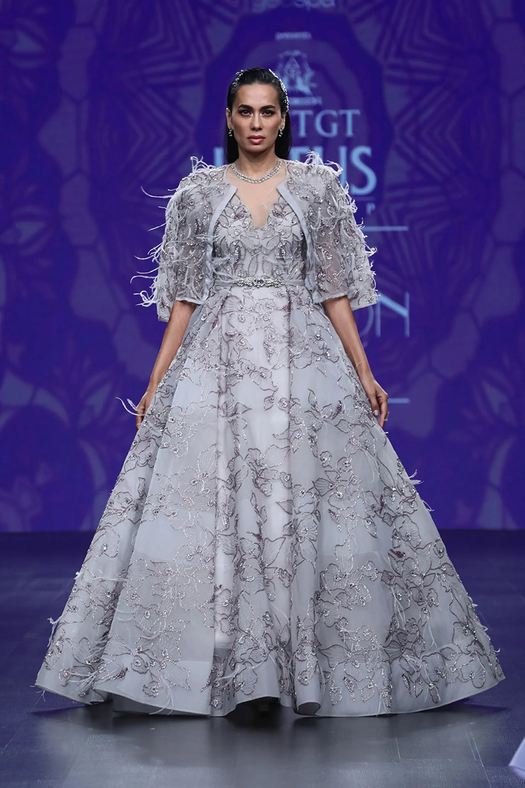 Carla Lily Motif Ball Gown With Jacket | AmitGT Couture