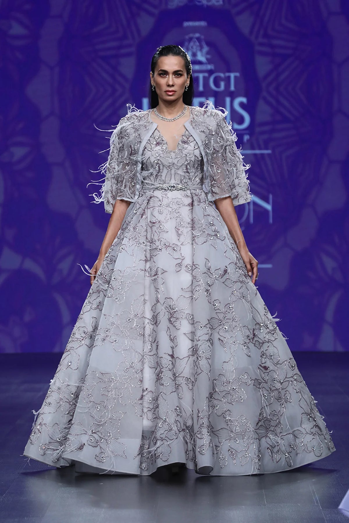 Carla Lily Motif Ball Gown With Jacket | AmitGT Couture