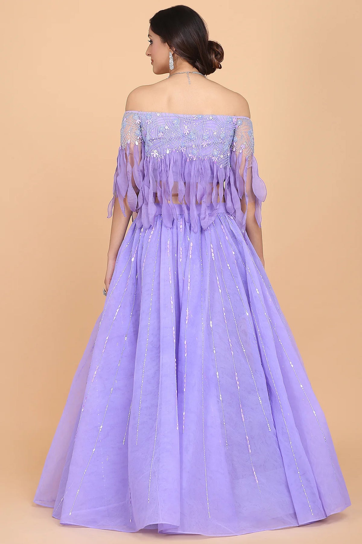 Beaded And Fringed Blouse And Lehnga