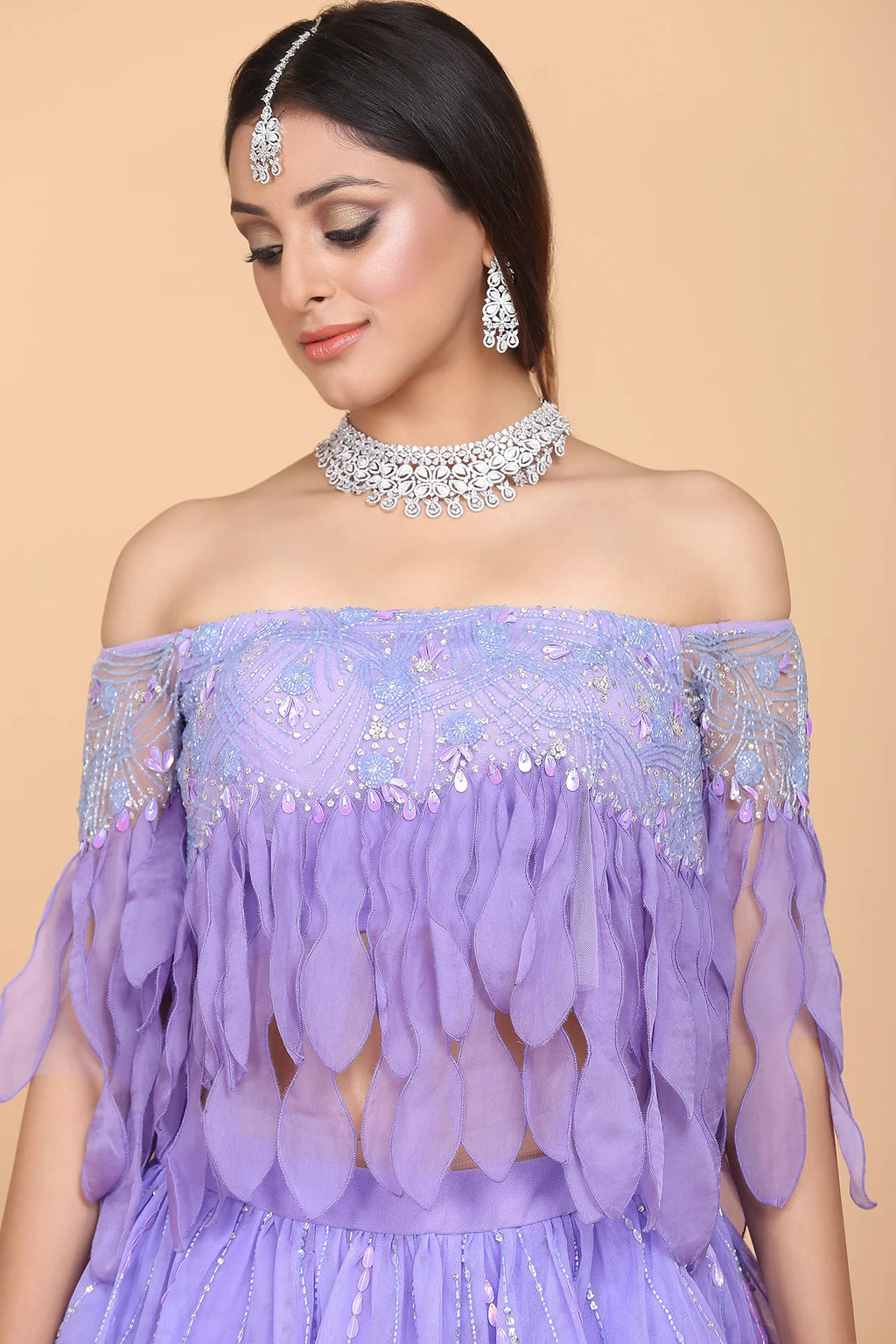 Beaded And Fringed Blouse And Lehnga
