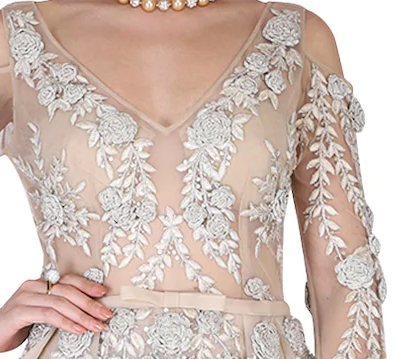 Pleated Ball Gown With Hand Braided Blooms