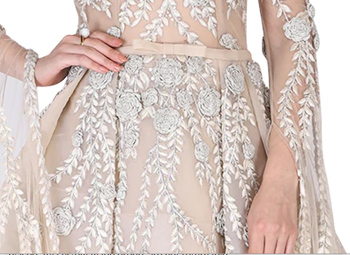 Pleated Ball Gown With Hand Braided Blooms