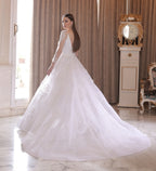 Estell White Bridal Gown with Train - Elegant Wedding Dress | AmitGT Couture