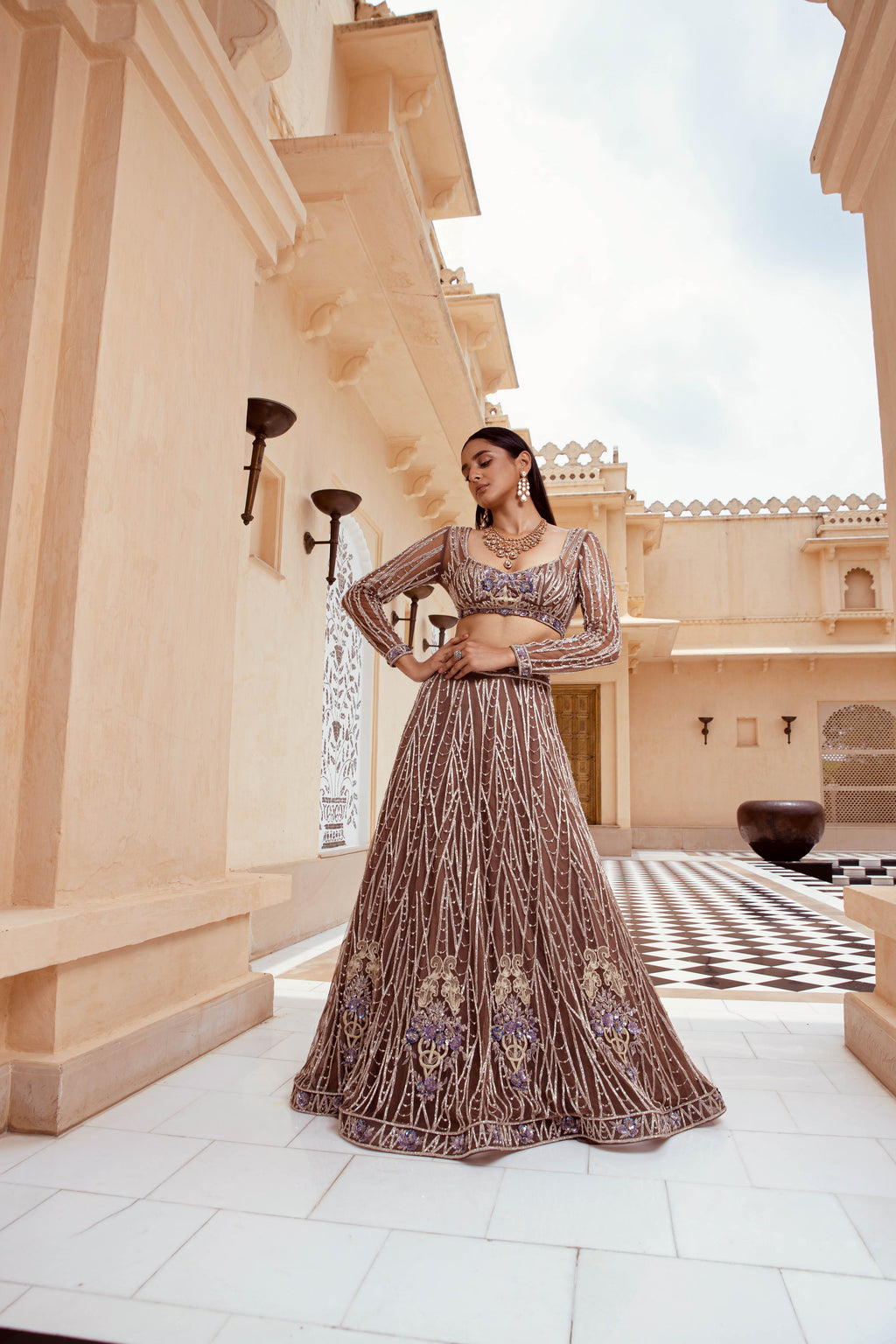 Scintilla Mocha Lehenga - Elegant Handcrafted Indian Ethnic Wear | AmitGT Couture