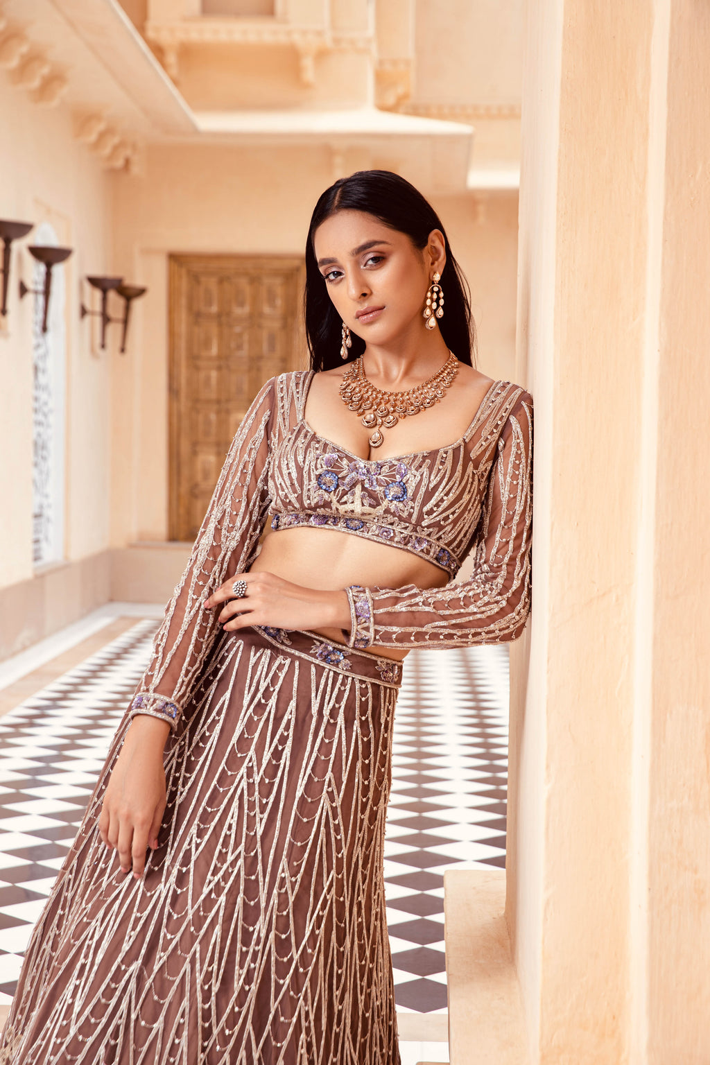 Scintilla Mocha Lehenga - Elegant Handcrafted Indian Ethnic Wear | AmitGT Couture