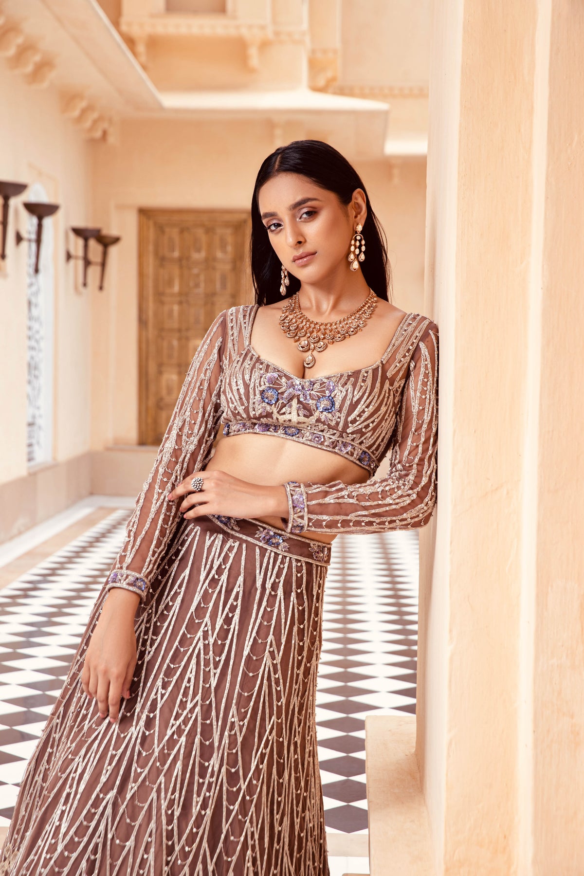 Scintilla Mocha Lehenga - Elegant Handcrafted Indian Ethnic Wear | AmitGT Couture