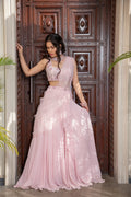 Light Pink Georgette Draped Saree Gown - Elegant and Chic Design | AmitGT Couture