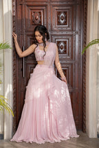 Light Pink Georgette Draped Saree Gown - Elegant and Chic Design | AmitGT Couture