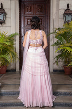 Light Pink Georgette Draped Saree Gown