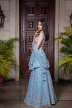 Light Blue Fully Hand Embroidered Lehenga
